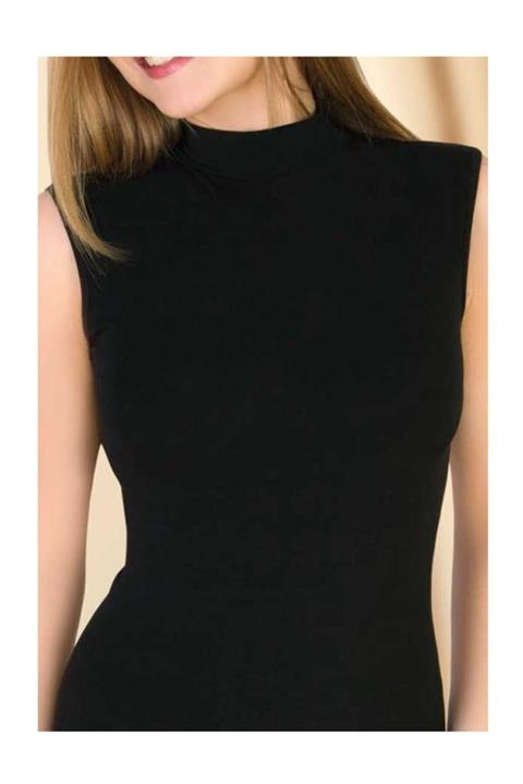 İki Yıldız Kadın Siyah Modal Sıfır Kol Boğazlı Atlet