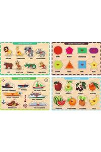 MAKETÇİNİZ Ahşap Tutmalı Eğitici Yapboz Puzzle Seti 4 Adet