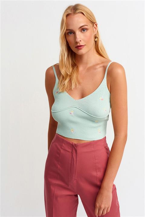 Dilvin Kadın Turkuaz  Nakışlı Atlet 2659