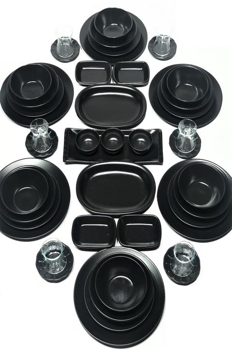GULHANILE Mat Siyah 46 Parça 6 Kişilik Kahvaltı Yemek Takımı