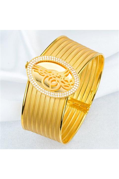 Bilezikci Tuğralı Altın Hasır Kelepçe Bilezik