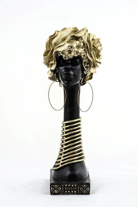 Berrinstore Dekoratif Polyester Uzun Küpeli Siyahi Kadın Büstü Biblo 36 Cm