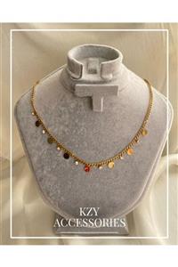 KZY ACCESSORIES Pul Taş Detaylı Çelik Kolye