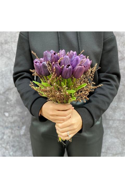 Derin Flowers Gelin Çiçeği Mor Lale Gelin Buketi