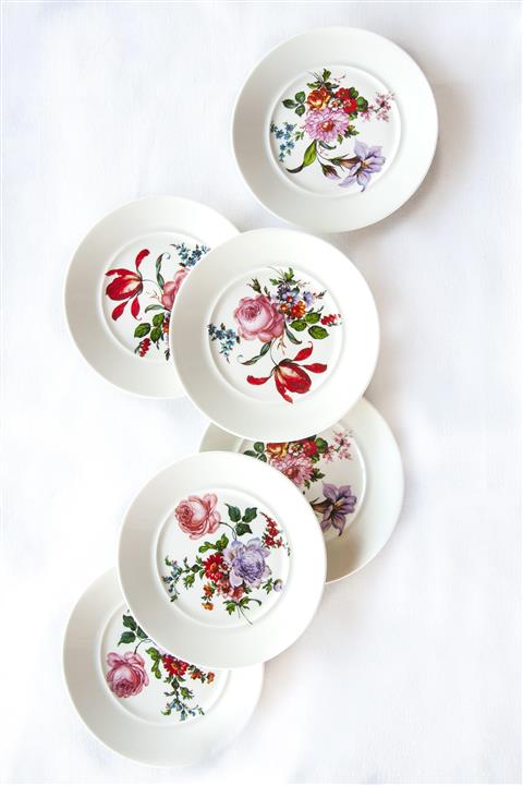 Bursa Porselen Dekor Gül Desen 6 Parça Pasta Tabağı