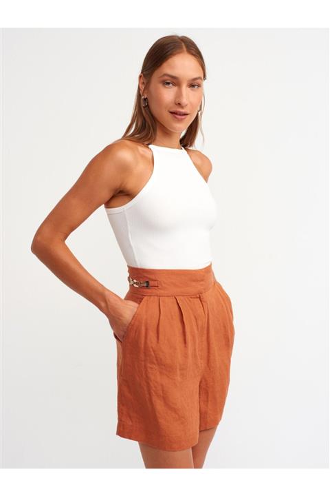 Dilvin 3804 Aksesuarlı Crop Top-ekru