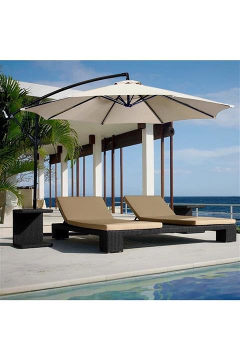 Bidesenal Bahçe Şemsiyesi Ampul Şemsiye 3 Mt Krem Makaralı Katlanır Gölgelik