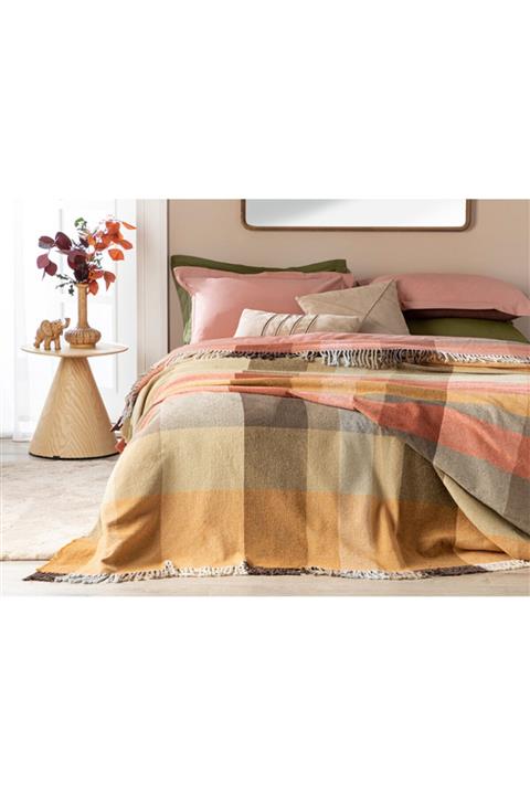 English Home Madras Check Pamuklu Çift Kişilik Battaniye 200x220 Cm Turuncu – Bej