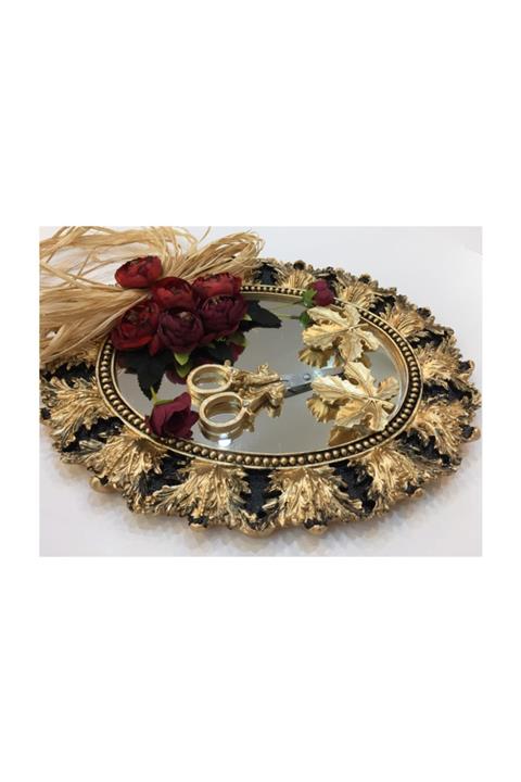 atelier.es Söz Nişan Tepsisi Çınar Altın Tepsi Yüzük Yükseltici Makas Çiçek