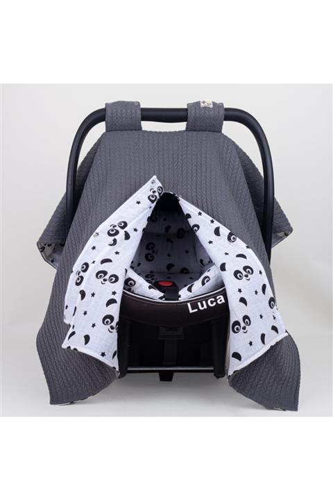 Bee collection Kışlık Puset Örtüsü Gri Örgü Pike-panda Desen