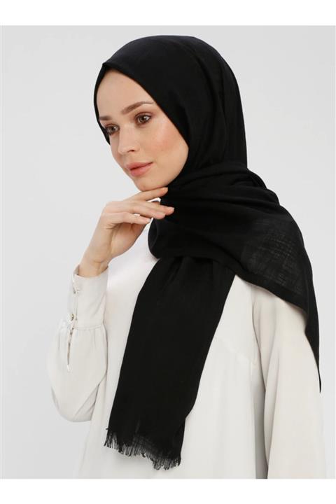 Mervin Şal Flamlı Düz Kısa Saçaklı Şal - Siyah -