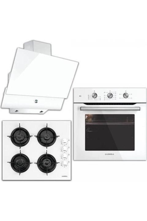 Luxell A6-sf2mt+lx 40ta-hdf+da6-830 Kristal Serisi Beyaz Cam Ankastre Set