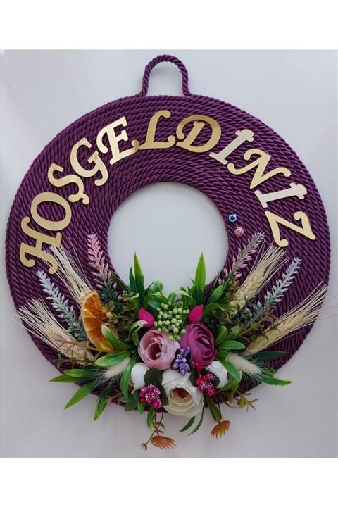 Günay Hediyelik Eşya Dekoratif Özel Tasarım Hoşgeldiniz Yazılı Mor Kapı Süsü