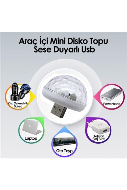 MeyZone Sese Duyarlı Araç Içi Sese Duyarlı Led Usb Lamba Disko Işıkları Disco Topu