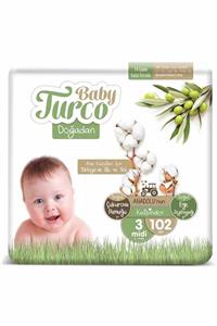 Baby Turco Doğadan 3 Numara Midi 102 Adet Bebek Bezi