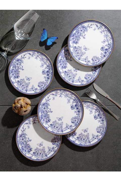 Pinkev 6 Kişilik Seramik Pasta Tatlı Sunum Tabağı - 19cm