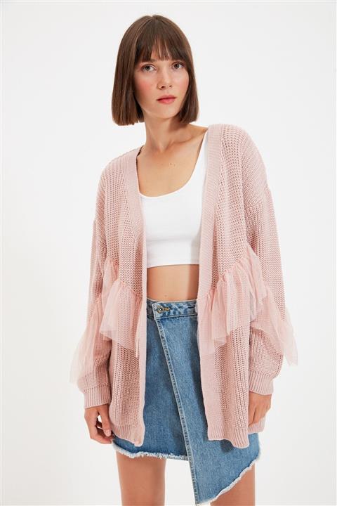 TRENDYOLMİLLA Pudra Tüllü Triko Hırka TWOAW20FV0048