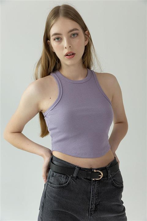 Bases Halter Yaka Oval Kesim Örme Crop Atlet