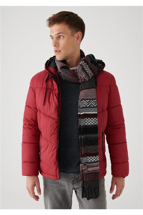 Mavi Jakarlı Bordo Atkı 092830-35091