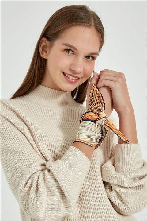 YLondon 13484-1 Patchwork Desenli Pliseli Bandana Fular