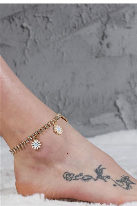 Gunbaz Aksesuar Kadın Taşlı Gold Papatya Halhal 004