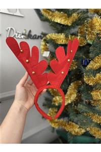 Elysian Yılbaşı Geyik Tacı 1 Adet Kırmızı Çıngıraklı Yılbaşı Tacı Noel Kostüm Taçları