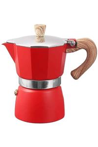 ALOHA Ahşap Kulplu 3 Cup Moka Pot - 180 ml Moka Pot Kırmızı