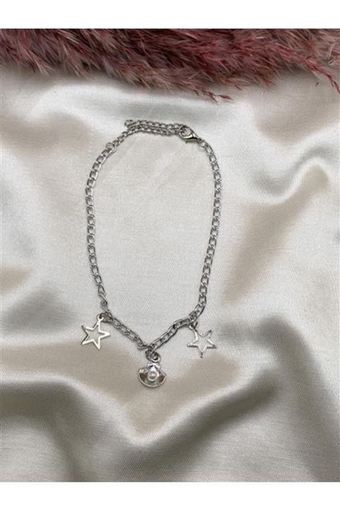 Eylülün Takısı Gümüş Renk Yıldız Ve Incili Halhal