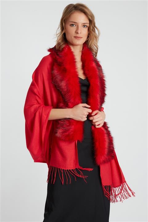 YLondon 11293 Kırmızı Püsküllü Panço