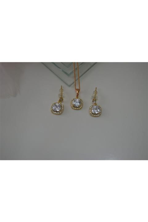 XUPING JEWELRY Xuping Rodyum Kaplamalı Beyaz Zikron Taşlı Standart Takım