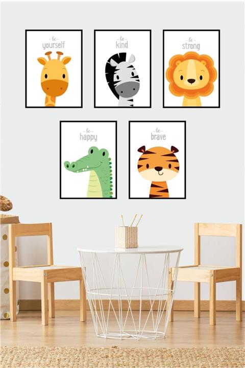 Piksel Grafik Sevimli Hayvanlar Yapışkanlı Poster Seti