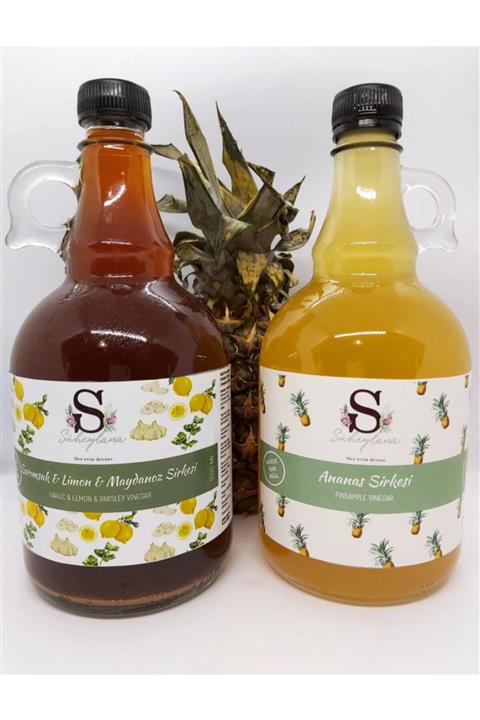 Süheylaana Doğal Ananas Sirkesi 1 Litre Ve Doğal Sarımsak Limon Maydanoz Sirkesi 1 Litre
