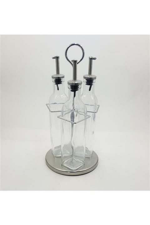 çilekev 3lü Döner Stantlı Cam Yağlık Sirkelik Limonluk Takımı Seti 250 Cl