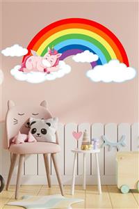 Sepet Yıldızı Uyuyan Unicorn Çocuk Odası Sticker 70x35 cm