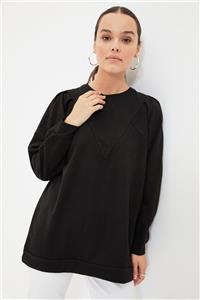 Trendyol Modest Siyah Bisiklet Yaka Örme Sweatshirt TCTAW22TW0088