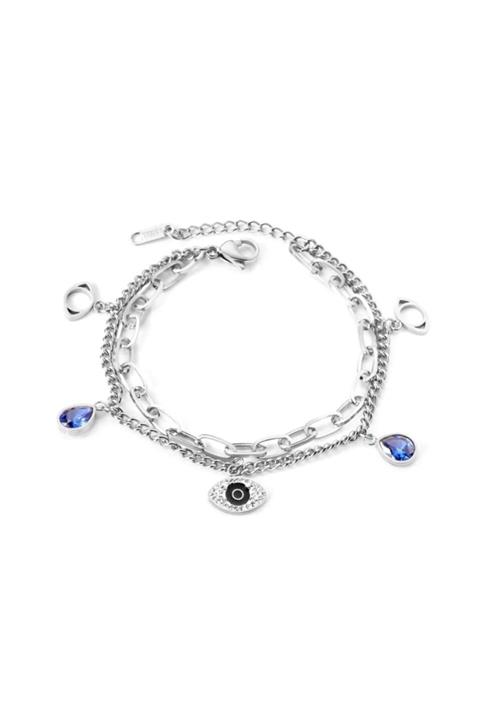 stainles steel Swarovski Taşlı Göz Detaylı Katmanlı Halhal 25 cm