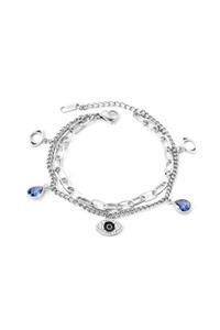 stainles steel Swarovski Taşlı Göz Detaylı Katmanlı Halhal 25 cm