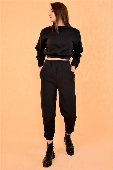 vayro Kadın Siyah Üst Lastikli Eşofman Takımı