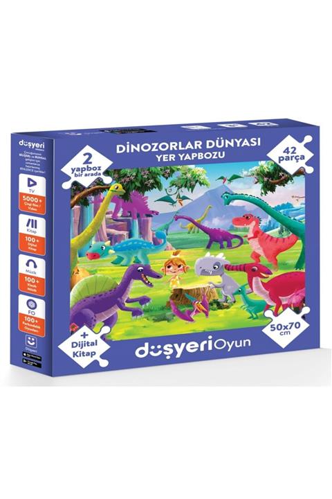 Düşyeri Dinozorlar Yer Yapbozu 50* 70 Cm 42 Parça