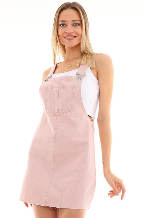 PodiumStar Kadın Pudra Kısa Kot Salopet Elbise