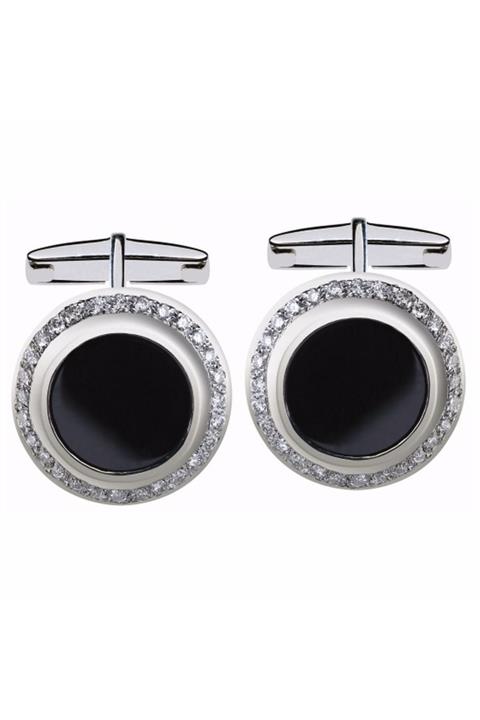 DİAMOND BY Naci Şenocaklı Pırlanta Ve Oniks Ile Işlenmiş Özgün Tasarım Özel Üretim 18 Ayar Beyaz Altın Kol Düğmesi