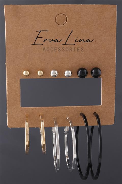 Ervalina Çok Renkli Kombin Halka Küpe Set 021