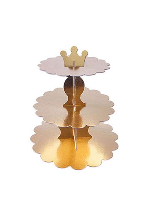 Makaron 3 Katlı Cup Cake Standı Gold