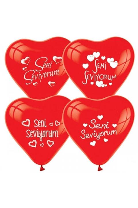 İpek Böceği Seni Seviyorum Kalpli Balon - 10 Adet
