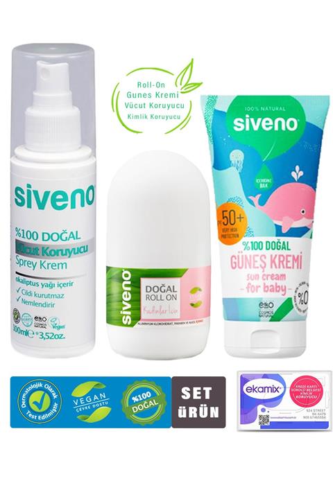 Siveno Doğal Set Vücut Koruyucu Krem Kadın Roll On Bebek Güneş Kremi Set