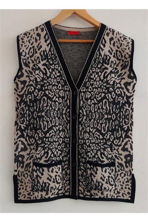 SİNAY TRİKO Leopar Desenli Yelek