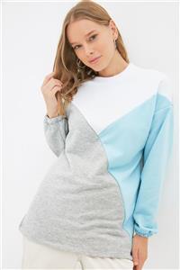 Trendyol Modest Gri Bisiklet Yaka Renk Bloklu Örme Sweatshirt TCTAW22TW0229