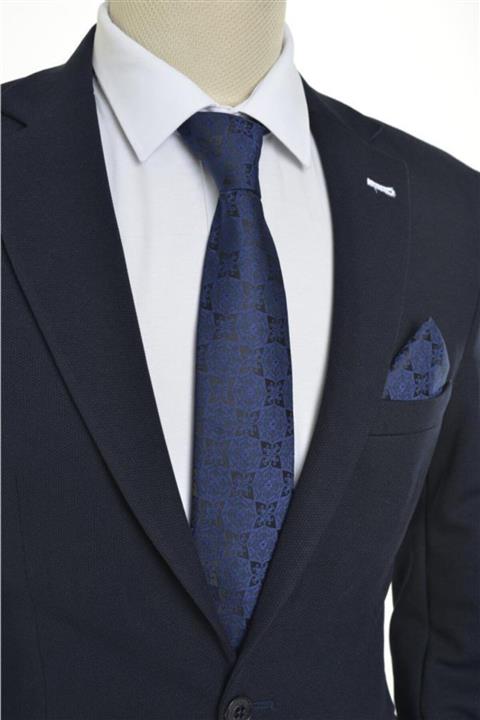 Brianze Erkek Lacivert Motif Desen Mendilli Kravat