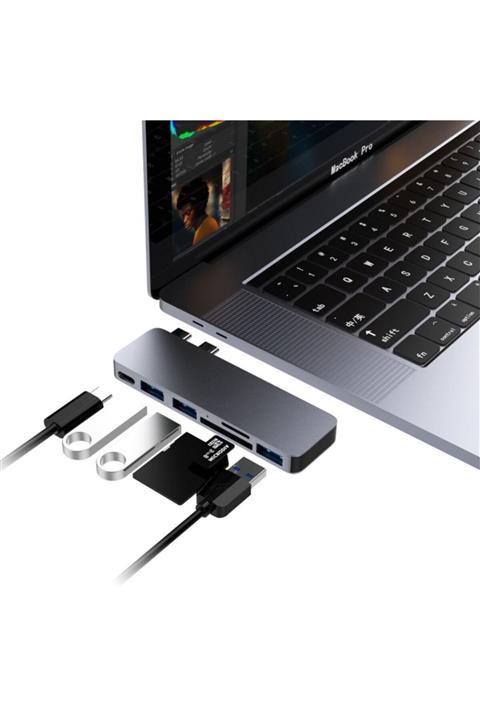 QGeeM Macbook Pro 13'' Ve 15'' 2016 Modellerine Uyumlu Usb Hub 3 Adet Usb 3.0 Çıkışı + Type-c Çıkışı