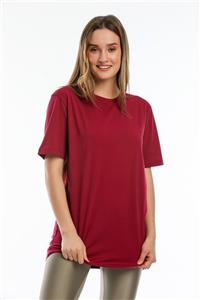 citadium Kadın Bordo Bisiklet Yaka Kısa Kollu Basic T-shirt %100 Pamuk